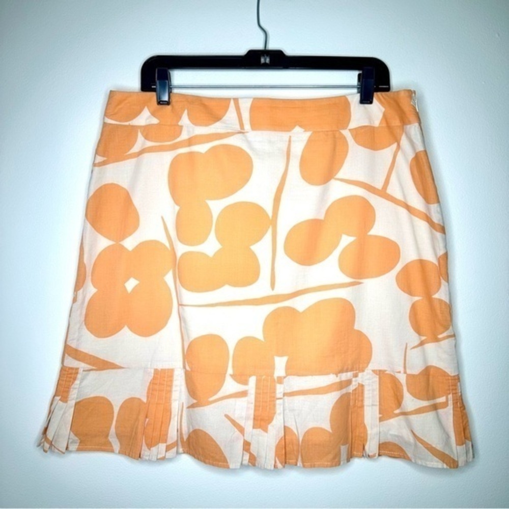 Anthropologie Elevenses Orange White Mini Skirt with Pleats Size 14